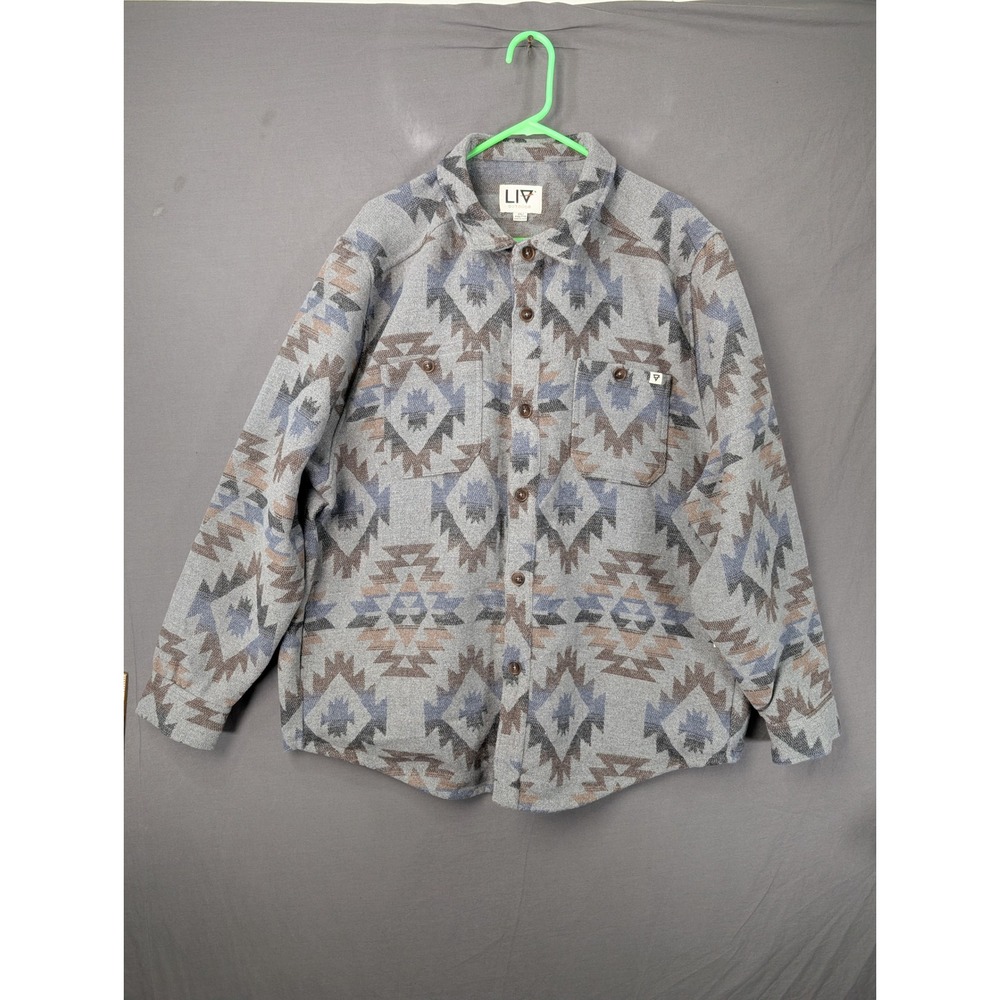 LIV Outdoor Mens‎ XXL Aztec Southwestern Flannel Shirt Jacket Gray Blue NWT 5441